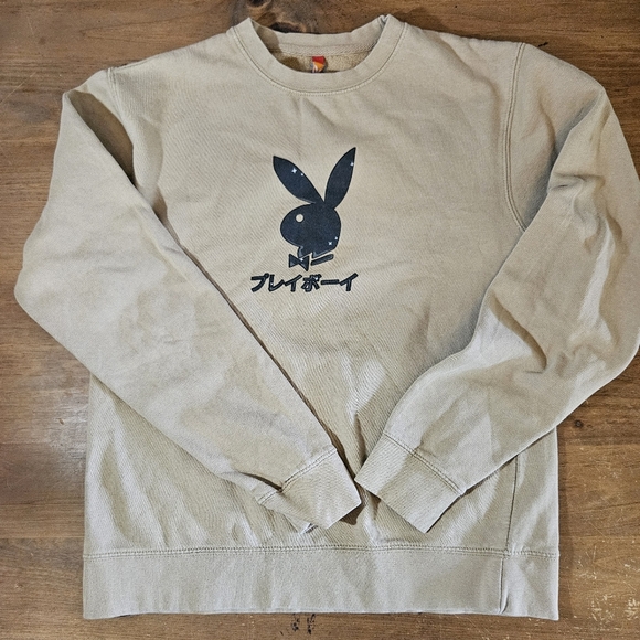 Playboy Club Tokyo Ace of Spades Crewneck Sweatshirt Size Small Tan - Picture 1 of 9